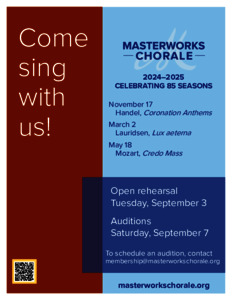 Masterworks Chorale open rehearsal and audition appointments