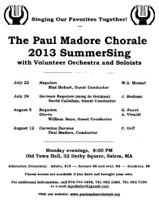 Paul Madore Chorale SummerSing Series