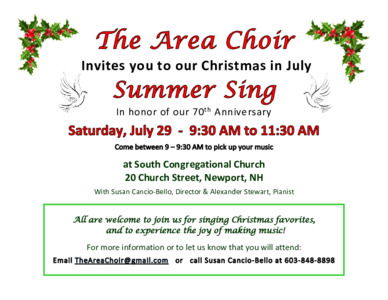 The Area Choir's Christmas in July Summer Sing to celebrate their 70th year of making music!